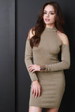 Cold Shoulders Basket Weave Textured Dress