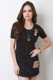 Distressed Mineral Wash Short Sleeve Mini Dress