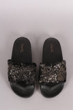 Qupid Metallic Faux Fur Slide Sandal