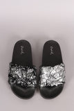 Qupid Metallic Faux Fur Slide Sandal