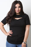 Ribbed Mock Neck Cut Out Top