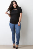 Ribbed Mock Neck Cut Out Top