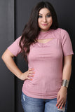 Ribbed Mock Neck Cut Out Top