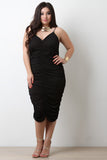 Ruched Mesh Spaghetti Strap Midi Dress