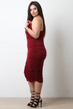 Ruched Mesh Spaghetti Strap Midi Dress