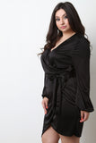 Surplice V-Neck Wrap Satin Knit Dress