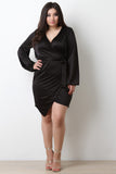 Surplice V-Neck Wrap Satin Knit Dress