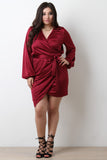 Surplice V-Neck Wrap Satin Knit Dress