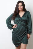Surplice V-Neck Wrap Satin Knit Dress
