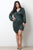 Surplice V-Neck Wrap Satin Knit Dress