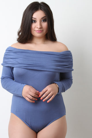 Long Sleeve Off The Shoulder Ruched Bodysuit