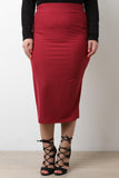 Solid Stretchy Midi Pencil Skirt
