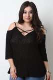 Ribbed Knit Caged Cold Shoulder Top