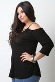 Ribbed Knit Caged Cold Shoulder Top