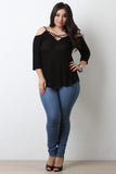 Ribbed Knit Caged Cold Shoulder Top