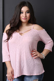 Ribbed Knit Caged Cold Shoulder Top