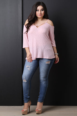 Ribbed Knit Caged Cold Shoulder Top