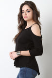 Cold Shoulder Button Accent Top