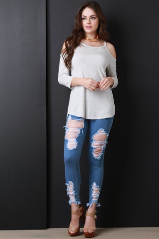 Cold Shoulder Button Accent Top