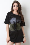 Vegan Suede Corset Lace Up Zipper Back Belt