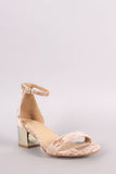 City Classified Crushed Velvet Ankle Strap Metallic Block Heel