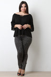 Textured Self-Tie Tassel Bell Sleeve Top