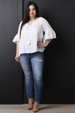 Textured Self-Tie Tassel Bell Sleeve Top
