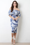 Off The Shoulder Floral Print Midi Dress