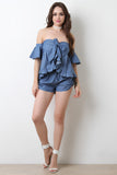 Denim Sweetheart Off The Shoulder Bow Top