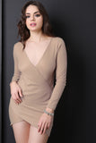 Soft Ribbed Knit Surplice Mini Tulip Dress