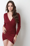 Soft Ribbed Knit Surplice Mini Tulip Dress