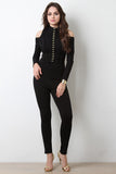 Structured Hook And Eye Cold Shoulder Jumpsuit