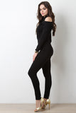 Structured Hook And Eye Cold Shoulder Jumpsuit