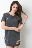 Casual Distressed Mineral Wash Tee Dress