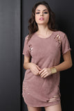 Casual Distressed Mineral Wash Tee Dress