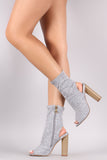 Stretch Fitted Heathered Peep Toe Ankle Boots