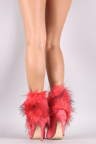Faux Fur Shaft Pointy Toe Stiletto Ankle Boots