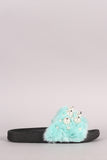 Faux Pearl Embellished Fur Slide Sandals