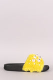 Faux Pearl Embellished Fur Slide Sandals