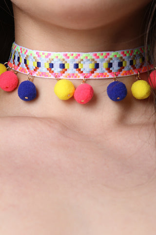 Colorful Pom Pom Choker Necklace
