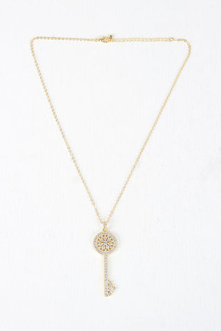 Thin Chain Link Rhinestone Key Necklace