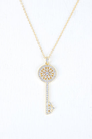 Thin Chain Link Rhinestone Key Necklace