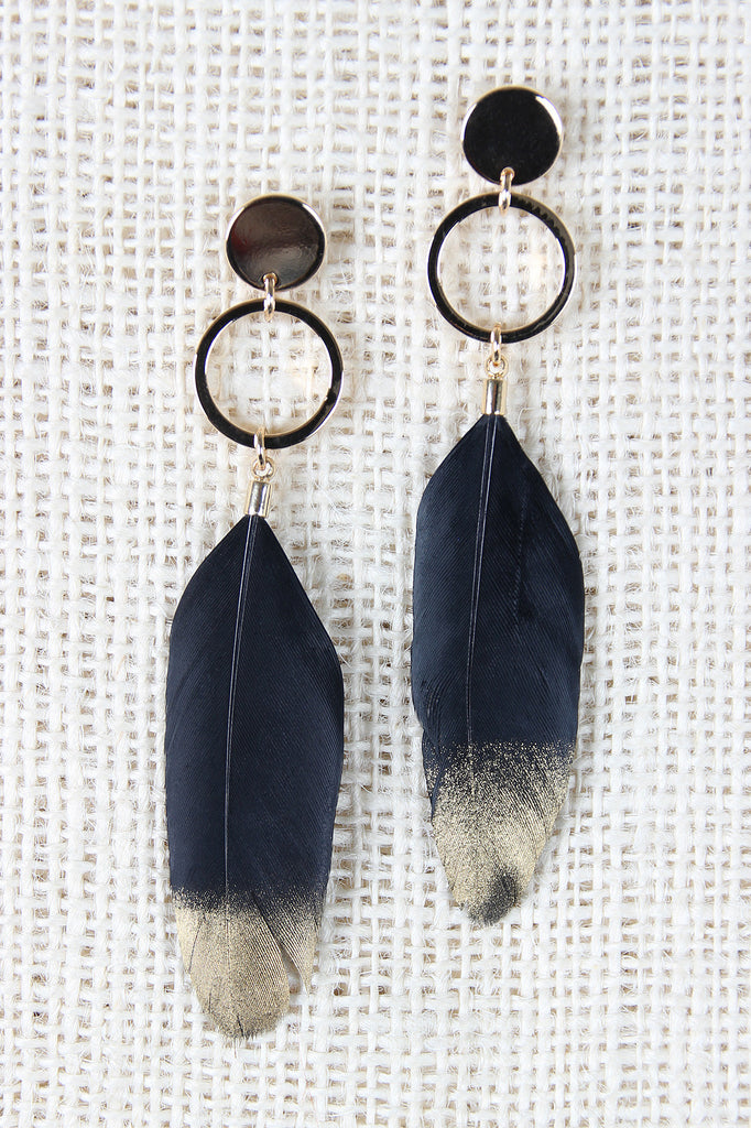 Linked Circle Metallic Feather Earring