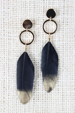 Linked Circle Metallic Feather Earring