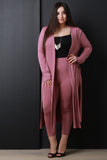 Jersey Knit Side Slits Long Line Cardigan