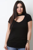Keyhole Yoke Short Sleeves Ruched Top
