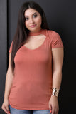 Keyhole Yoke Short Sleeves Ruched Top
