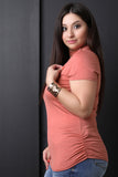 Keyhole Yoke Short Sleeves Ruched Top