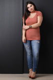 Keyhole Yoke Short Sleeves Ruched Top