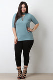 Mock Neck Crisscross Keyhole Elbow Sleeves Top